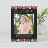 Moderne Afstuderen van de School Pink Floral Foto Kaart (Staand voorkant)