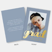Moderne Afstuderen van foto's Stusty Blue Gold Folie Uitnodiging