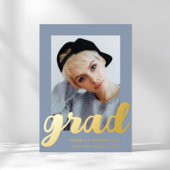 Moderne Afstuderen van foto's Stusty Blue Gold Folie Uitnodiging