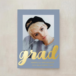 Moderne Afstuderen van foto's Stusty Blue Gold Folie Uitnodiging