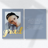 Moderne Afstuderen van foto's Stusty Blue Gold Folie Uitnodiging