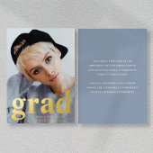 Moderne Afstuderen van foto's Stusty Blue Gold Folie Uitnodiging