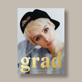 Moderne Afstuderen van foto's Stusty Blue Gold Folie Uitnodiging