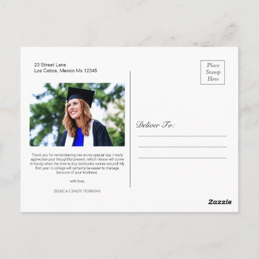 Moderne Afstuderen van het Manuscript Foto Dank u Briefkaart (Achterkant)