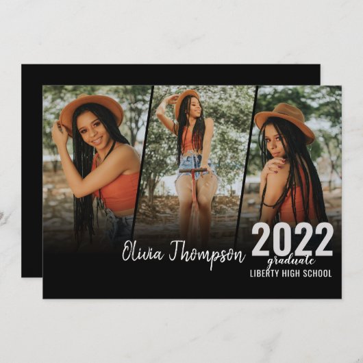 Moderne Afstuderen van het Zwart  van de Foto van  Kaart (Voorkant / Achterkant)