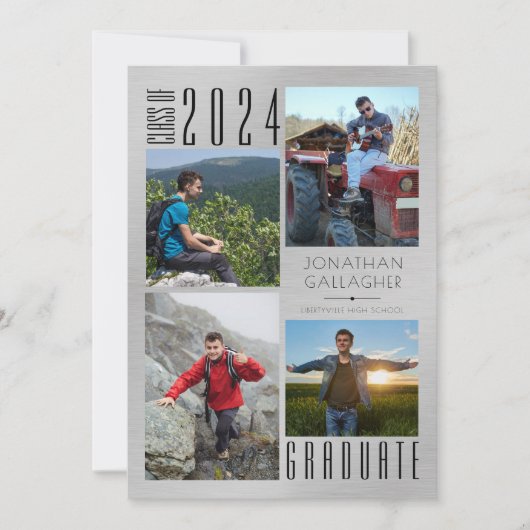 Moderne Afstuderen Vier foto's, geborsteld zilver Aankondiging (Voorkant)