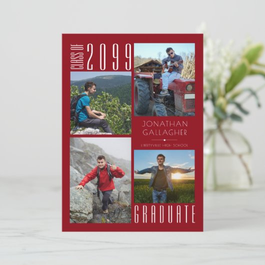 Moderne Afstuderen Vier Foto's rood Aankondiging (Staand voorkant)