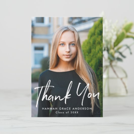 Moderne Afstuderen voor penseelscript Bedankkaart (Staand voorkant)