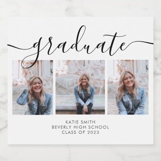 Moderne Afstuderen voor Script Calligraphy 3 Foto Sparkling Wijnetiket (Enkel label)