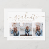Moderne Afstuderen voor Script Calligraphy 3 Foto Uitnodiging Briefkaart (Voorkant / Achterkant)