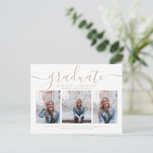 Moderne Afstuderen voor Script Calligraphy 3 Foto Uitnodiging Briefkaart (Staand voorkant)