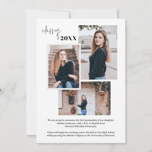 Moderne Afstuderen voor stijlvol script voor fotoc Aankondiging (Achterkant)