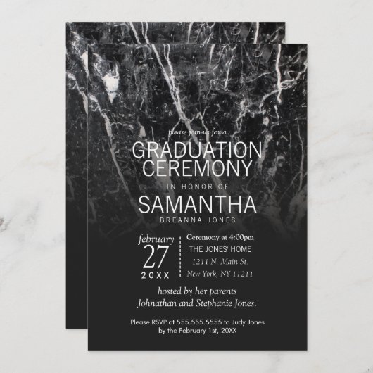 Moderne Afstuderen voor zwart-wit en witmarmer Kaart (Voorkant / Achterkant)