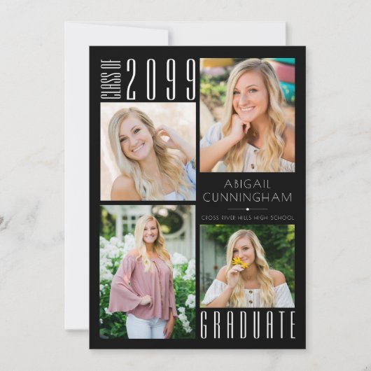 Moderne Afstuderen zwart wit 5 Foto Aankondiging (Voorkant)