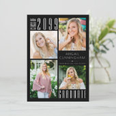 Moderne Afstuderen zwart wit 5 Foto Aankondiging (Staand voorkant)