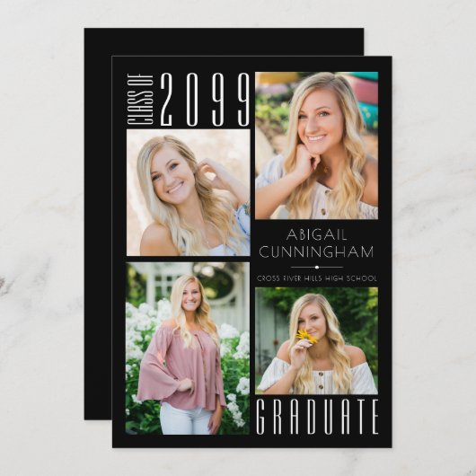 Moderne Afstuderen zwart wit 5 Foto Aankondiging (Voorkant / Achterkant)