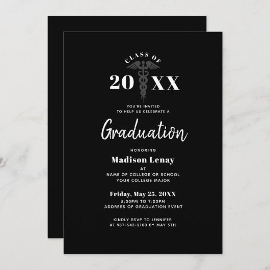 Moderne Afstuderen zwart-wit Kaart (Voorkant / Achterkant)