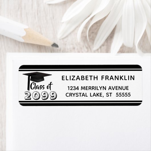 Moderne Afstuderen zwart-wit klasse jaar Etiket (Insitu)