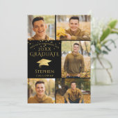 Moderne Afstuderen zwarte gouden 6-fotocollage Kaart (Staand voorkant)