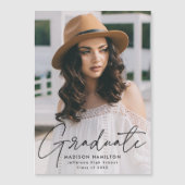 Moderne Afstuderen zwarte-scriptfoto Magnetische Uitnodiging (Voorkant)