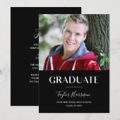 Moderne Afstuderen zwarte & witte graduatie-partij Kaart (Voorkant / Achterkant)