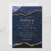 Moderne Agaat Blauwe bruiloft Kaart (Voorkant)