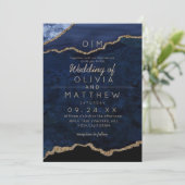 Moderne Agaat Blauwe bruiloft Kaart (Staand voorkant)