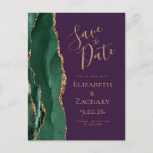 Moderne Agaat Emerald Green Paarse Save the Date Aankondigingskaart (Voorkant)