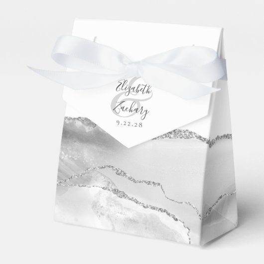 Moderne Agaat Geode Grijs Zilver Bedankdoosjes (Voorkant Zijde)