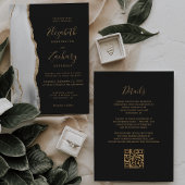 Moderne Agaat Grijs Wit Goud Donker QR Code Huweli Kaart