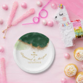 Moderne Agaat Groene & Gouden Bruiloft Papieren Bordje (Feest)