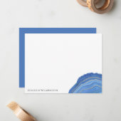 Moderne Agaat Knikker Blauw Goud Glitters Geode Notitiekaartje (Voorkant / Achterkant in situ)