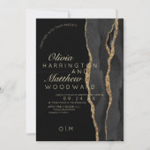Moderne Agaat Luxe Zwart en Goud Trouwen Kaart (Voorkant)