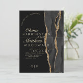 Moderne Agaat Luxe Zwart en Goud Trouwen Kaart (Staand voorkant)