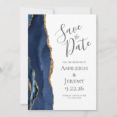 Moderne agaat navyblauwe gouden Save the Date kaar Kaart (Voorkant)