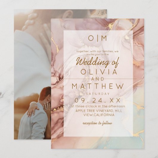 Moderne Agaat Neutral Wedding Kaart (Voorkant / Achterkant)