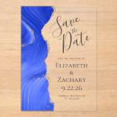Moderne Agaat Royal Blue Gold Save the Date Acryl Uitnodigingen (Voorkant)