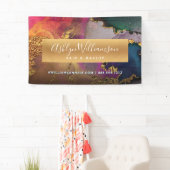 Moderne agaat waterverf goud paarse groen blauw spandoek (Insitu)