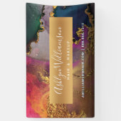 Moderne agaat waterverf goud paarse groen blauw spandoek (Verticaal)