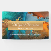 Moderne agaat waterverf gouden turquoise kapsalon spandoek (Horizontaal)