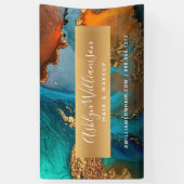 Moderne agaat waterverf gouden turquoise kapsalon spandoek (Verticaal)