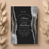 Moderne Agaat Zwart en Wit Zilver Gouden Huwelijk Kaart