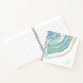 Moderne Agate Aqua Paarse Goud met Monogram Notitieboek (Binnen)