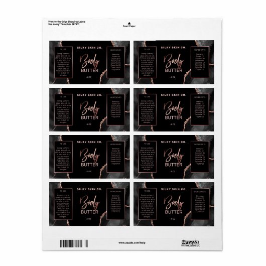 Moderne Agate Black Roos Gold Body Butter Labels (Full Sheet)