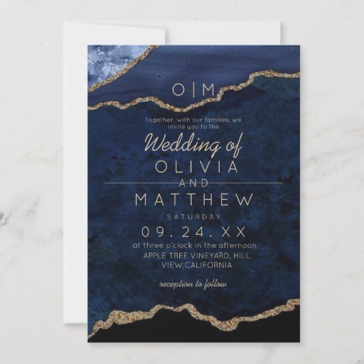 Moderne Agate Blauwe Trouw  Kaart (Voorkant)