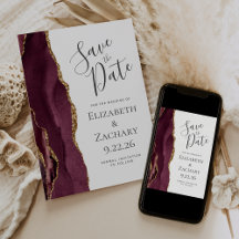 Moderne Agate Bourgondië Goud Save the Date Kaart