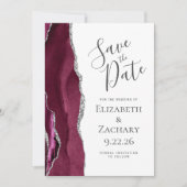 Moderne Agate Burgundy Zilver Save the Date Kaart (Voorkant)