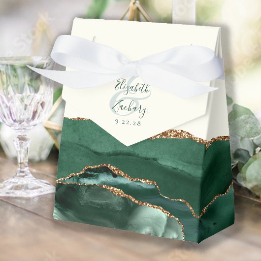 Moderne Agate Geode Smaragdgroen Goud Bedankdoosjes