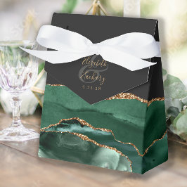 Moderne Agate Geode Smaragdgroen Goud Donker Bedankdoosjes