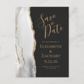 Moderne Agate Grijs Wit Goud Donker Save the Date Aankondigingskaart (Voorkant)